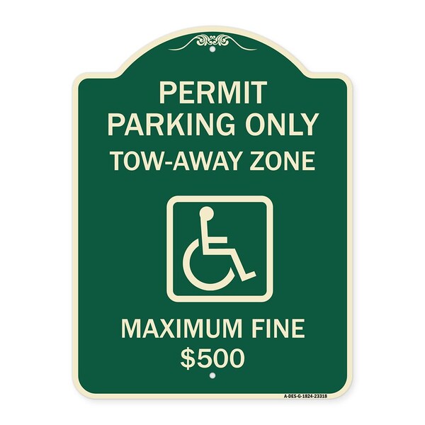 Permit Parking Tow-Away Zone Maximum Fine Heavy-Gauge Aluminum Sign, 18" L, 24" H, G-1824-23318